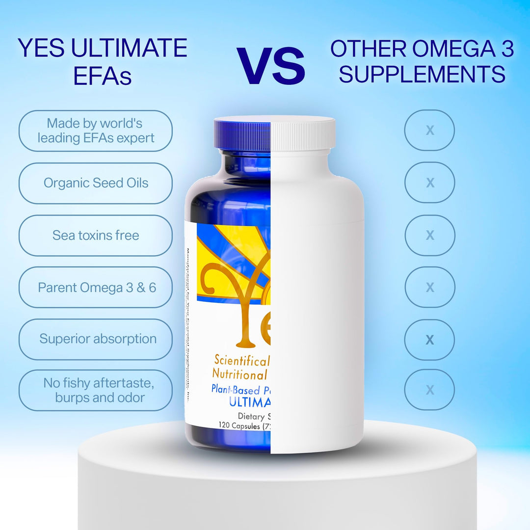 Fish Oil Omega 3 Supplements Alternative-YES Omega 3 &amp; 6 Fatty Acid - Burpless, Plant Based - DHA, EPA, SDA - Cholesterol, Heart, Skin, Energy, Eyes, Immunity Support by YES (4 x 120 Gel caps)