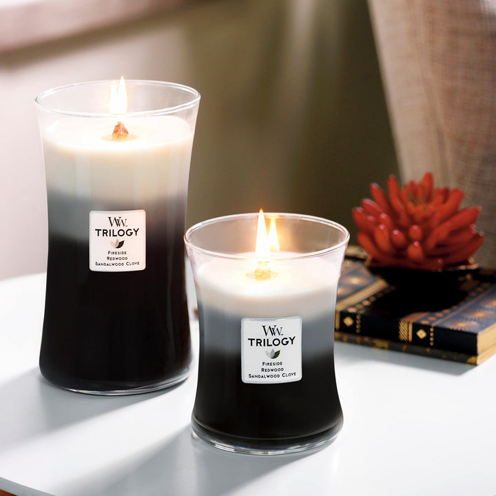 Large Hourglass Candle, Warm Woods - Premium Soy Blend Wax, Pluswick Innovation Wood Wick, Made in USA