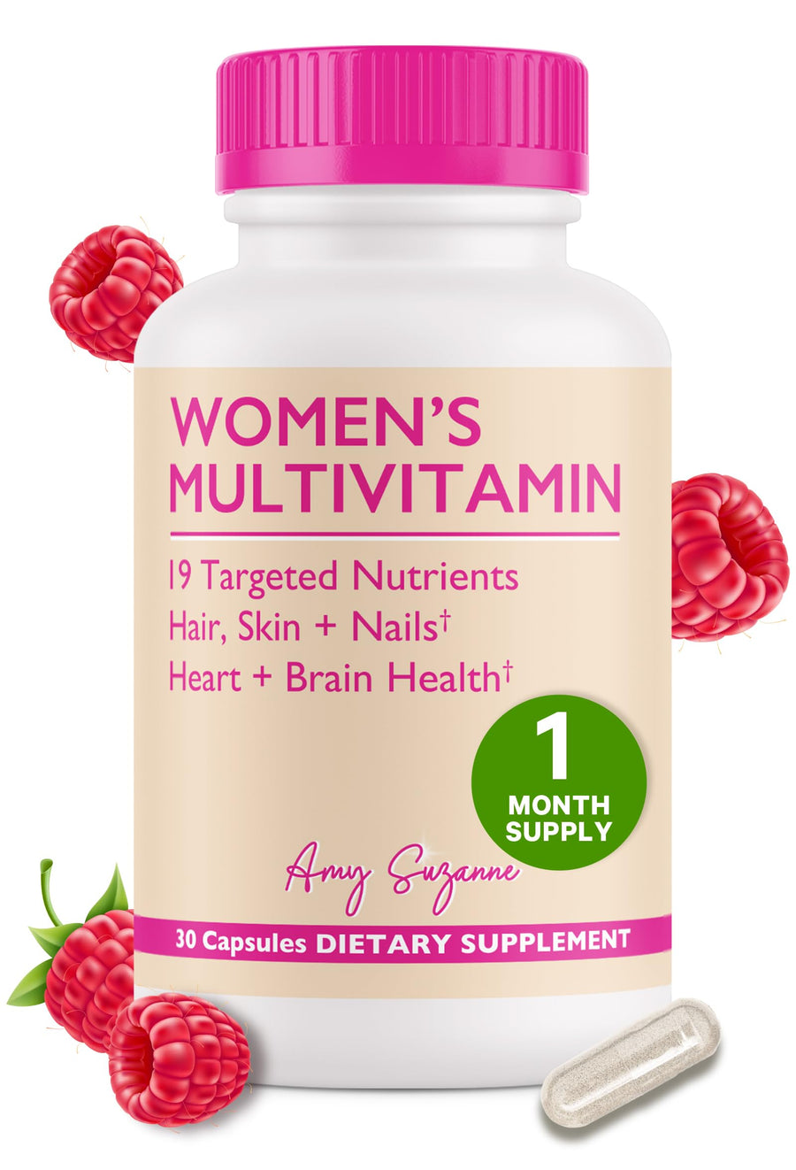 Women's Multivitamin - 19 Targeted Vitamins & Nutrients for Women - Supports Hair, Skin & Nails, Cognitive Health, Focus, & Heart Health - 1 Vegan Capsule Daily, 30 Day Supply