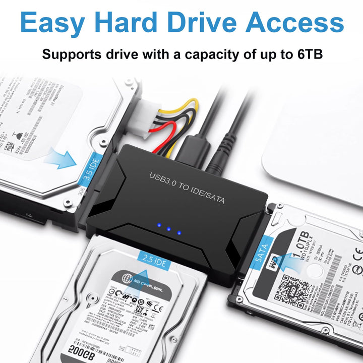 USB 3.0 to SATA IDE Adapter, Hard Drive Reader External Ultra Recovery Converter Compatible with 2.5 3.5 HDD, SSD,5.25-inch DVD/CD-ROM Optical Drive Data Transfer with Power Supply