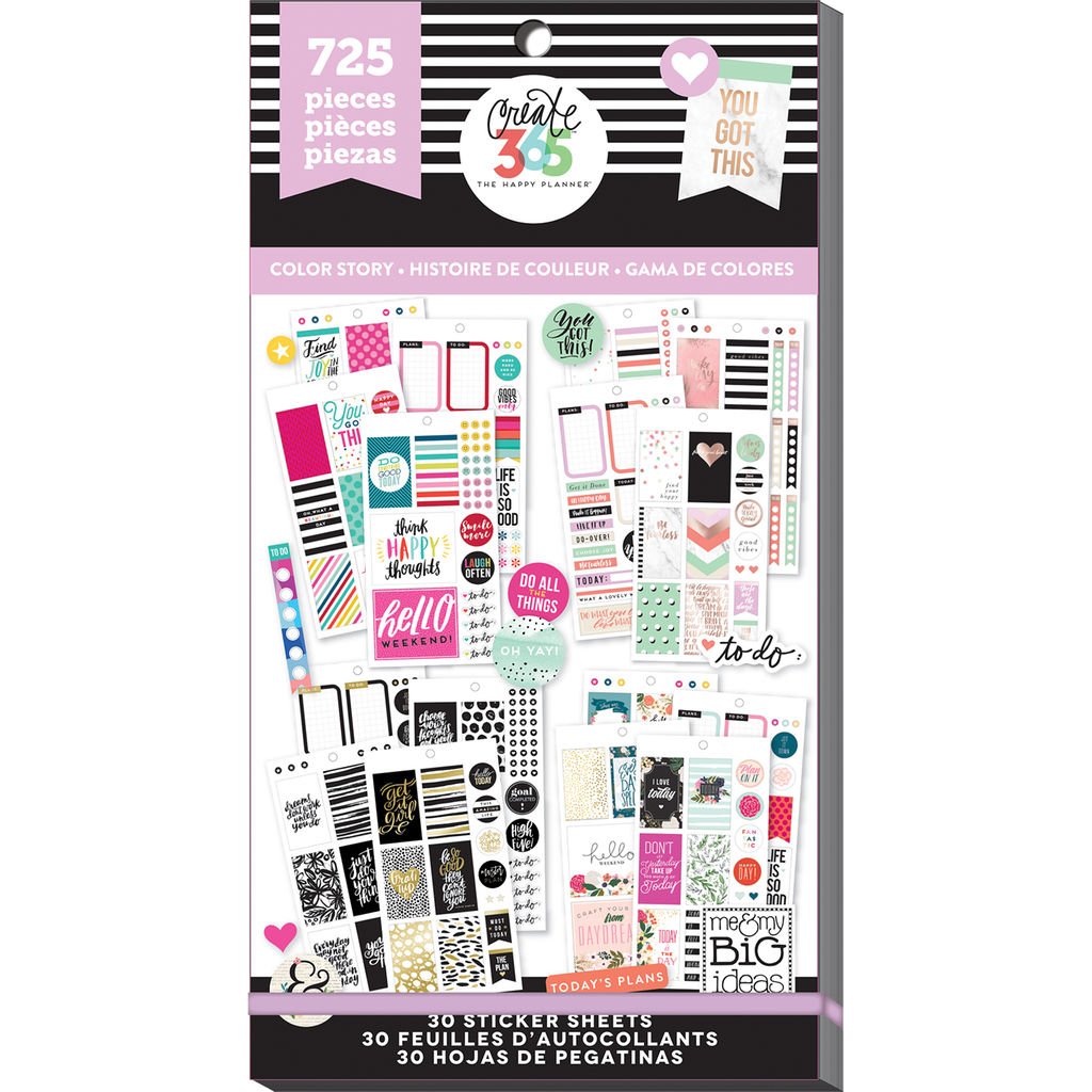 me &amp; my BIG ideas Sticker Value Pack - The Happy Planner Scrapbooking Supplies - Classic Color Theme - Multi-Color &amp; Gold Foil - Great for Projects &amp; Albums - 30 Sheets, 725 Stickers Total