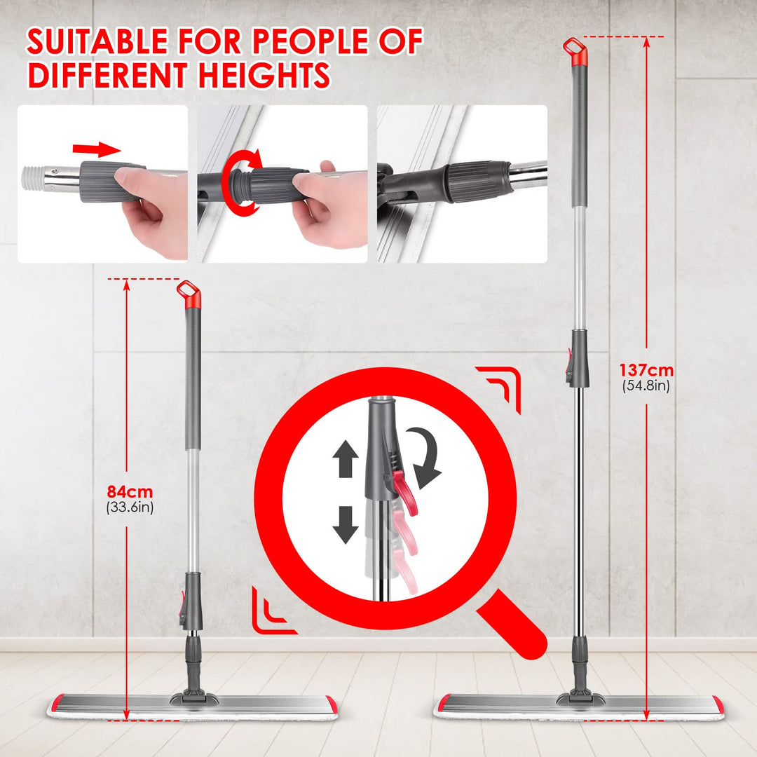 Mops for Floor Cleaning,Extra Large Microfiber Mop Kit, Dust Mop for Hardwood Floors,Flat Mop with Adjustable Handle and 5 Mop Pads Cloth,Red &amp; Silver