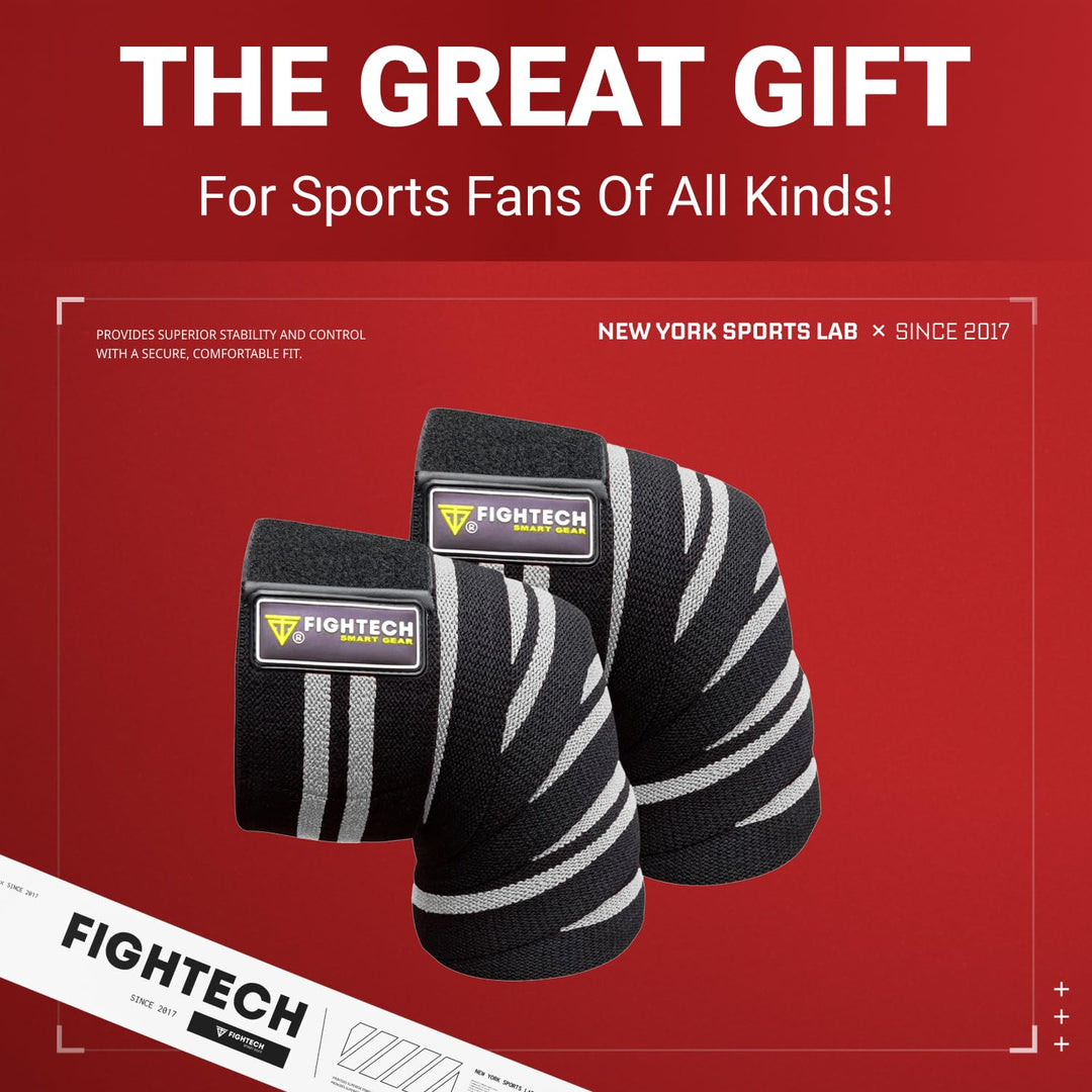 FIGHTECH Knee Wraps for Weightlifting - 82 Long | Men & Women | Ideal for Squats, Leg Press, Cross Training, Bodybuilding, and Gym WODs