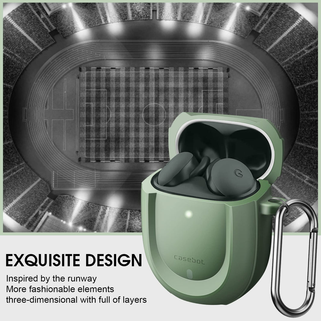 Case Cover for Pixel Buds A-Series 2021 and Pixel Buds 2 (2020), Rugged Shield Protective Skin [Front LED Visible](Sage Green)