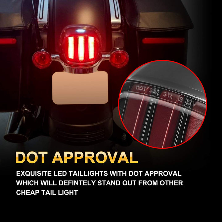 DOT Approved Led Tail Light for Motorcycle [Rear Taillights with Turn Signal] Brake Running Light Compatible with Sportster Dyna Softail Touring Road Glide Road King