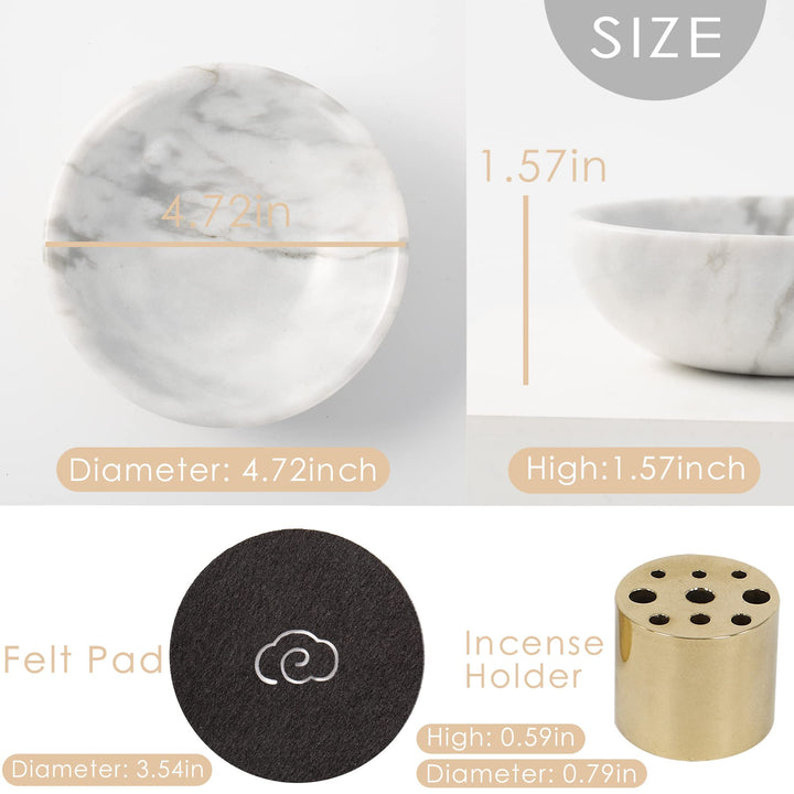 4 in 1 Incense Burner, Marble Palo Santo Holder, Smudge Bowl for White Sage, Sage Holder Incense Cone Holder 4.7 inches Ash Catcher Tray for Meditation