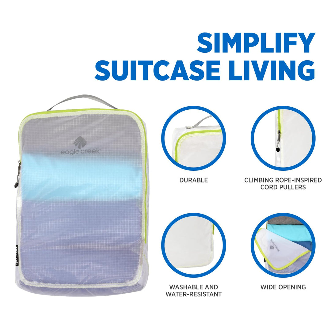 Eagle Creek Pack-It Specter Compression Packing Cubes for Travel S/M - 2 Durable, Lightweight, Water-Resistant Ripstop Fabric Suitcase Organizer Bags, White/Strobe