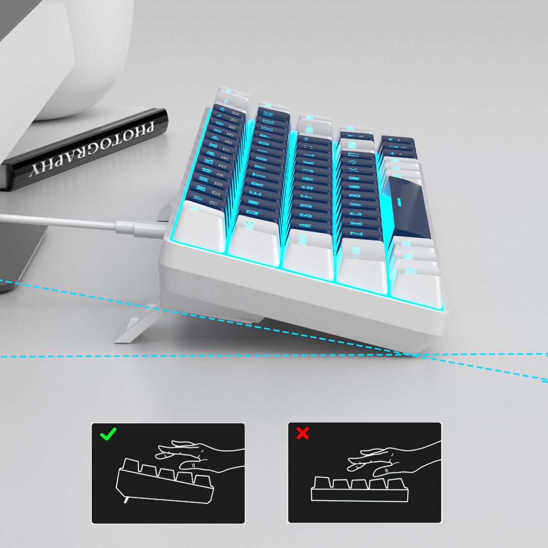 Portable 60% Mechanical Gaming Keyboard, MK-Box LED Backlit Compact 68 Keys Mini Wired Office Keyboard with Blue Switch for Windows Laptop PC Mac - Blue/White