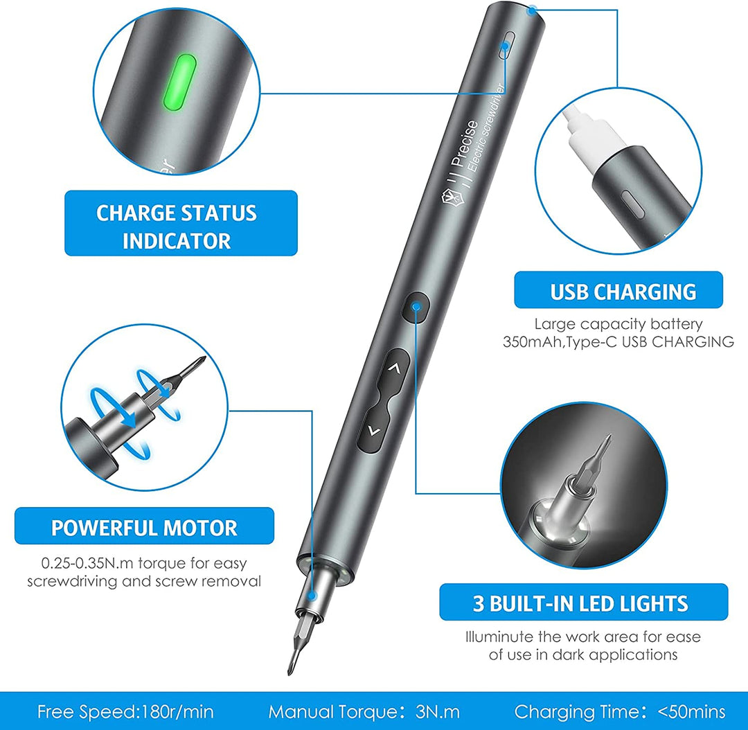 Electric Screwdriver 28-in-1 Cordless Mini Power Precision Screwdriver Set with 24 Bits, Rechargeable Repair Tool Kit for Phones Watch Laptops