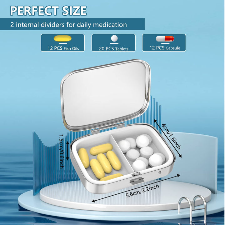 Pill Box 2 Compartment Medicine Pill Case,Portable Pill