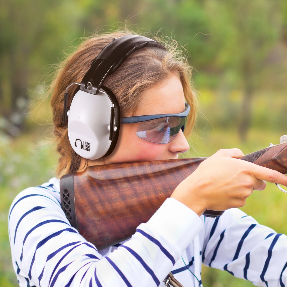 34dB NRR Shooting Ear Protection - Special Designed Ear Muffs Lighter Weight &amp; Maximum Hearing Protection - Standard Size, White