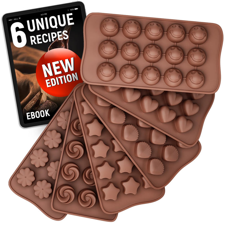 Chocolate Molds Silicone - Set of 6 +Free Recipes eBook - Non-Stick Candy Molds Silicone - Food Grade Silicone Molds for Chocolate Candies