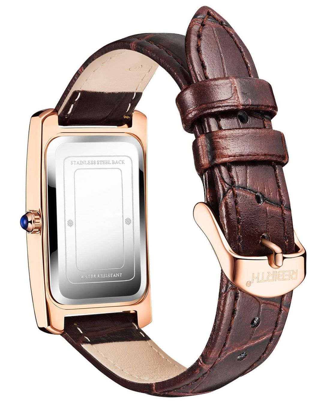 Women Quartz Watch Lady Stylish Rectangle Dress Watch with Leather Strap and Sapphire Crown (Rose Green)
