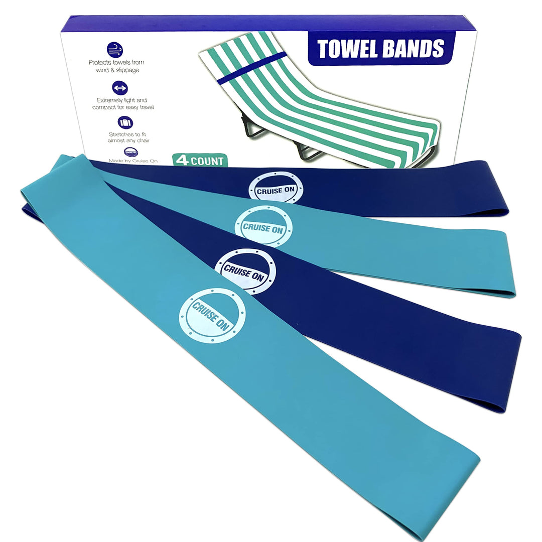 Towel Bands (4 Pack) - The Better Towel Chair Clips Option for Beach, Pool &amp; Cruise Chairs