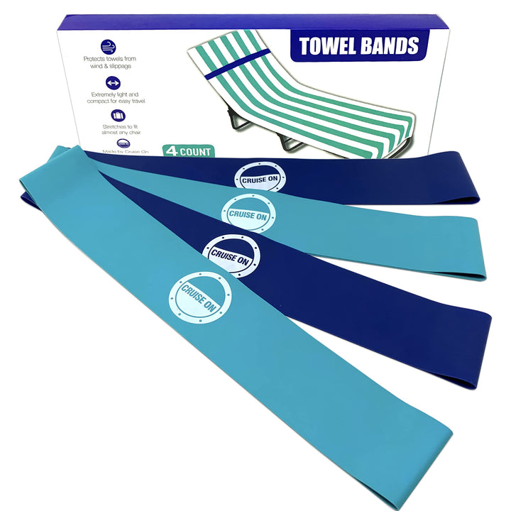 Towel Bands (4 Pack) - The Better Towel Chair Clips Option for Beach, Pool &amp; Cruise Chairs
