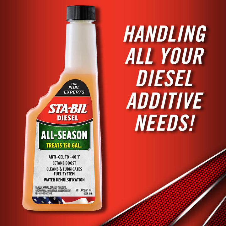 Diesel All-Season - Anti-Gel - Cetane Boost - Cleans And Lubricates Fuel System - Water Demulsification - Treats 150 Gallons -Effective In All Diesel And Bio-Diesel, 20 fl. oz. (15226) , Orange