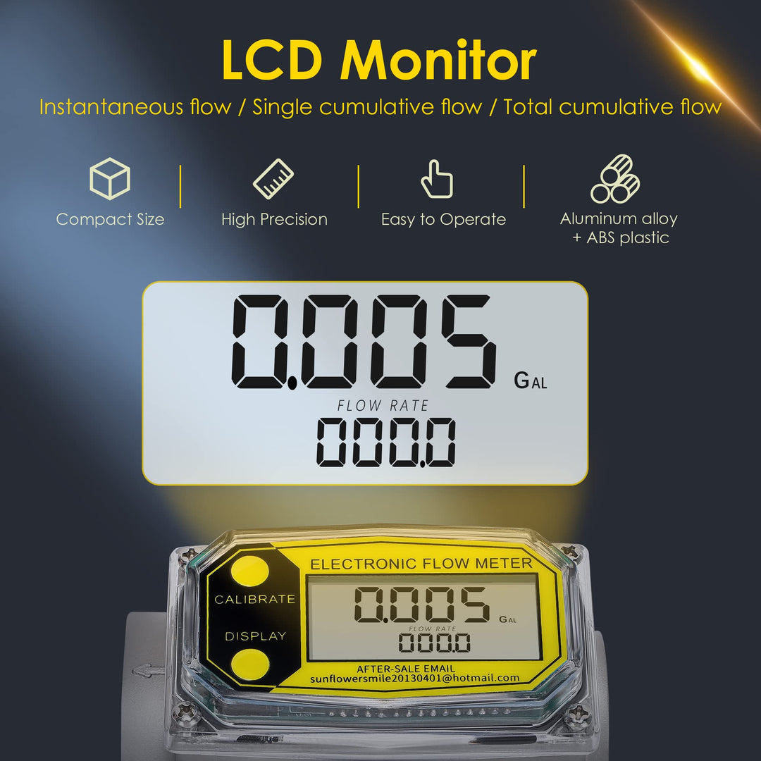1-inch Digital Fuel Meter, Turbine Water Flow Meter with Two 1inch NPT Adapters, Gallon Flow Meter for Liquids with Flow Rate 2.5-26GPM, Inline Flowmeter for Diesel Kerosene Gasoline etc.