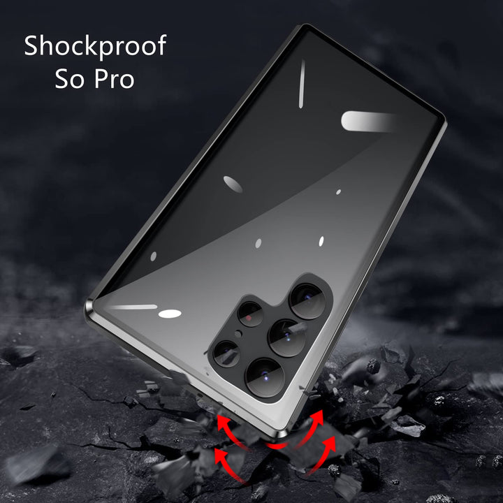 Anti Peeping Case for Samsung Galaxy S22 Ultra, 360 Degree Front and Back Privacy Tempered Glass Cover, Anti SPY Screen and Magnetic Adsorption Metal Bumper (Burgundy)