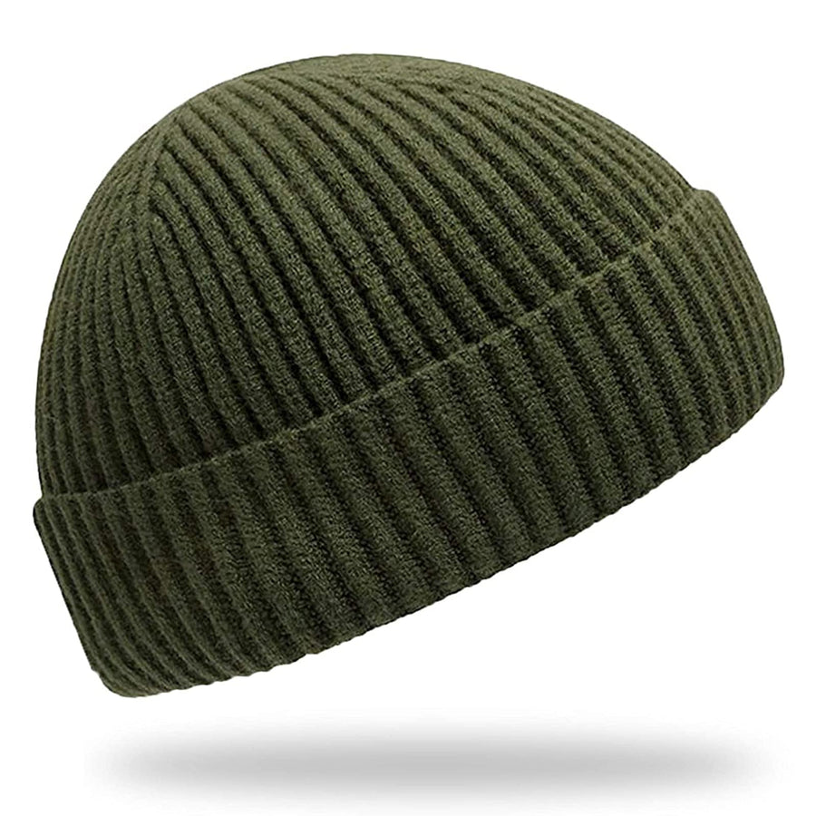 Trawler Beanie Watch Hat Roll-up Edge,Ski Knitted Cuff Caps Winter Warm Knit Skullcap Swag Fisherman Beanie Hat for Men Women(Army Green)