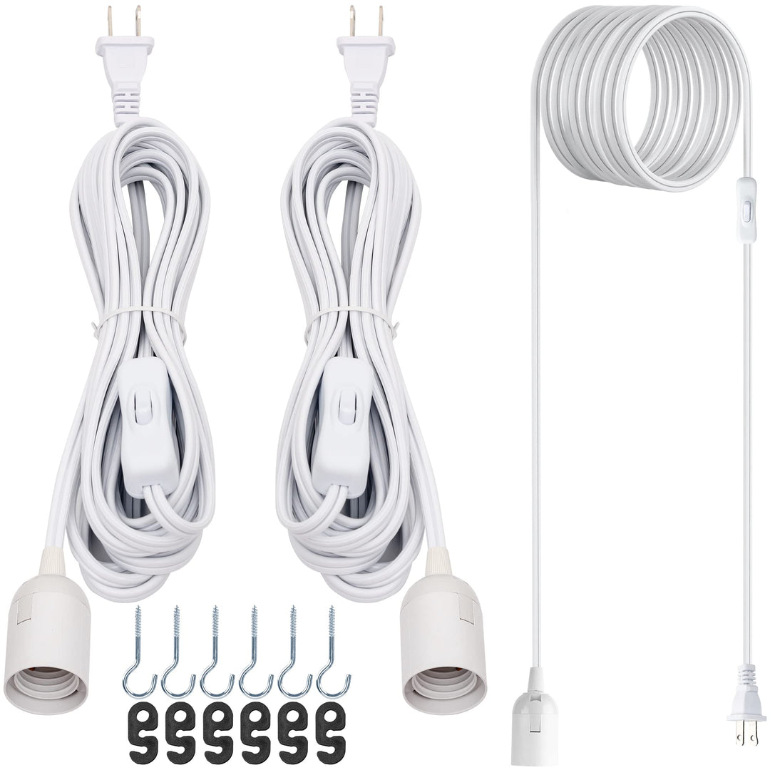 Extension Hanging Lantern Cord Cable 2-Pack 20ft UL 360W with E26 E27 Socket On/Off Button Pendant Lighting
