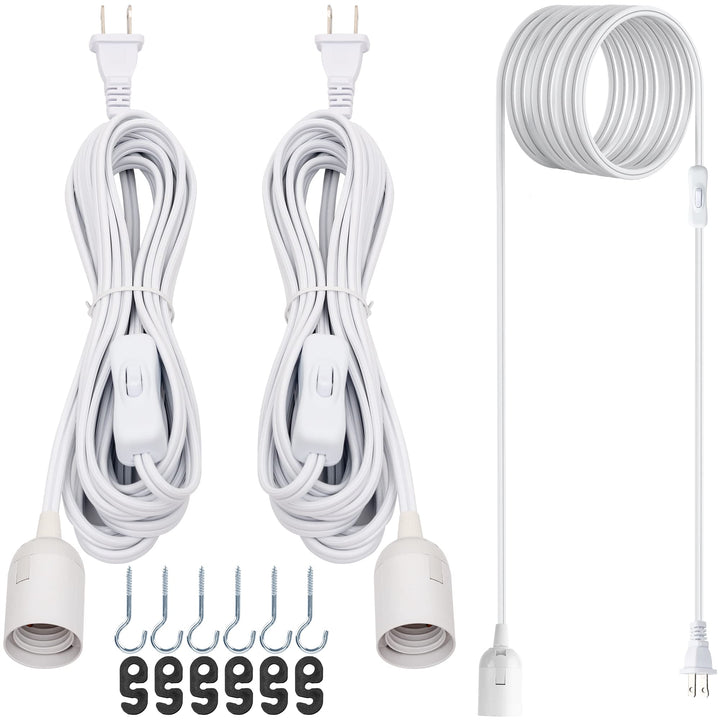 Extension Hanging Lantern Cord Cable 2-Pack 20ft UL 360W with E26 E27 Socket On/Off Button Pendant Lighting