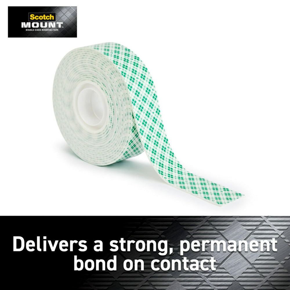 Indoor Double-Sided Mounting White Tape, 1 in x 125 in (10.4 ft), Features 3M Industrial Strength Adhesive, No Mess or Tools (314H-MED)