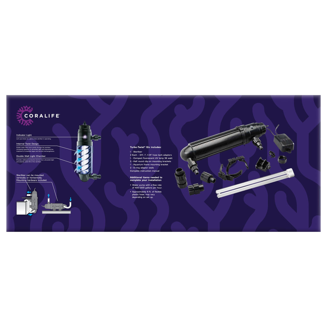 Aquarium Fish Tank Marine Salt Water Turbo-Twist UV Sterilizer 12X, For up to 500 Gallons