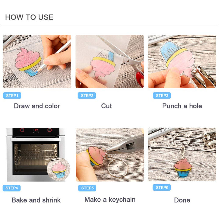 145 Pieces Shrink Plastic Sheet Kit Include 20 PCS Shrinky Paper with 125 PCS Keychains Accessories for Kids Creative Craft