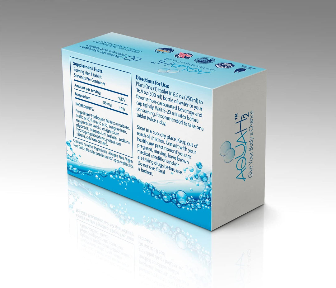 Aquah2 Molecular Hydrogen Tablets | 60 Hydrogen Water Tablets by Aquah2