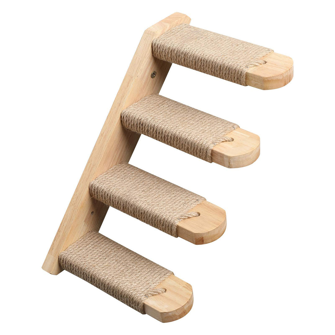 Cat Climbing Shelf Wall Mounted, Four Step Cat Stairway with Jute Scratching for Kitten Perch Platform Walls Furniture - Left to Right