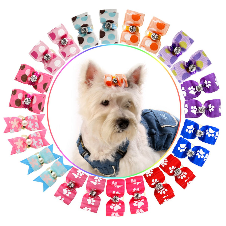 24pcs/12 Pairs Adorable Grosgrain Ribbon Pet Dog Hair Bows with Rubber Bands - Puppy Topknot Cat Kitty Doggy Grooming Hair Accessories Bow knots Headdress Flowers Set for Groomer