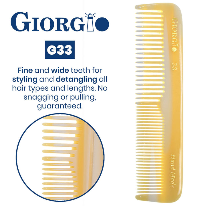 Giorgio G33 4.45 113mm Coarse/Fine Toothed, Flexible men&#39;s Hair, Beard &amp; Mustache Pocket Comb.