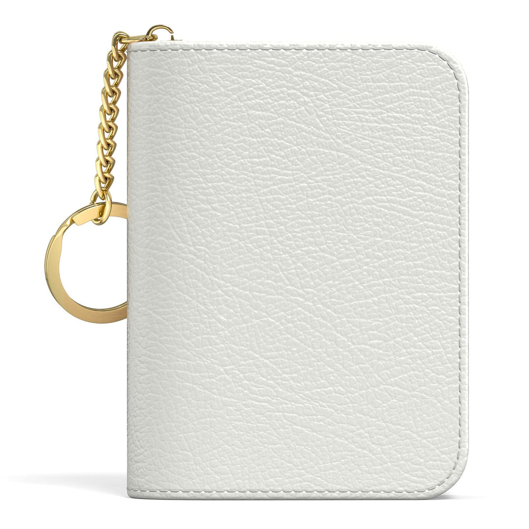 Credit Card Holder for Women, Small RFID Card Wallet Slim Leather Business Card Organizer Case with Zipper &amp; Keychain(White)