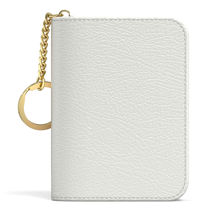 Credit Card Holder for Women, Small RFID Card Wallet Slim Leather Business Card Organizer Case with Zipper &amp; Keychain(White)