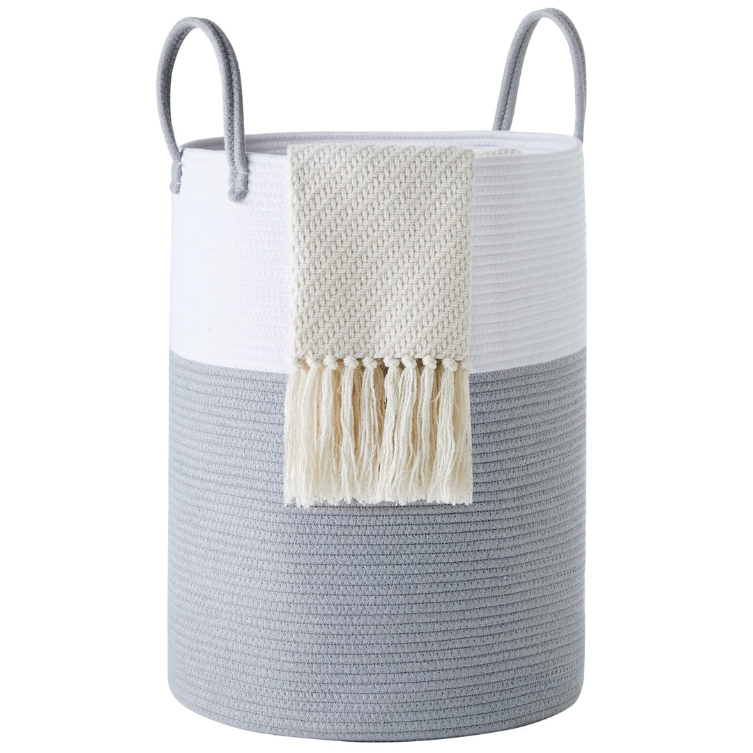 Cotton Rope Laundry Hamper , 58L - Woven Collapsible Laundry Basket - Clothes Storage Basket for Blankets, Laundry Room Organizing, Bedroom Storage, Clothes Hamper – Grey