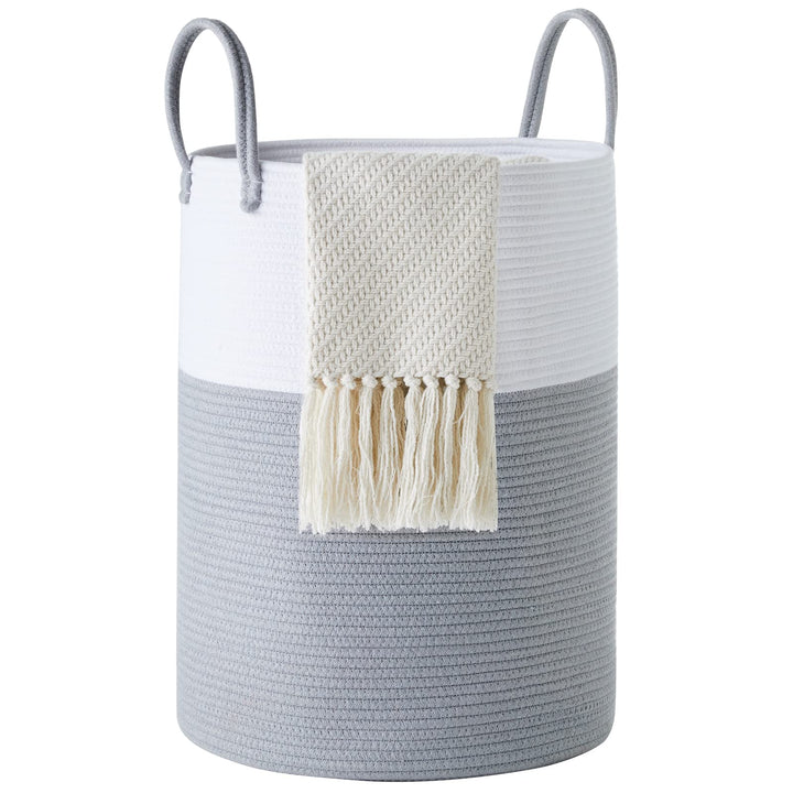 Cotton Rope Laundry Hamper , 58L - Woven Collapsible Laundry Basket - Clothes Storage Basket for Blankets, Laundry Room Organizing, Bedroom Storage, Clothes Hamper – Grey