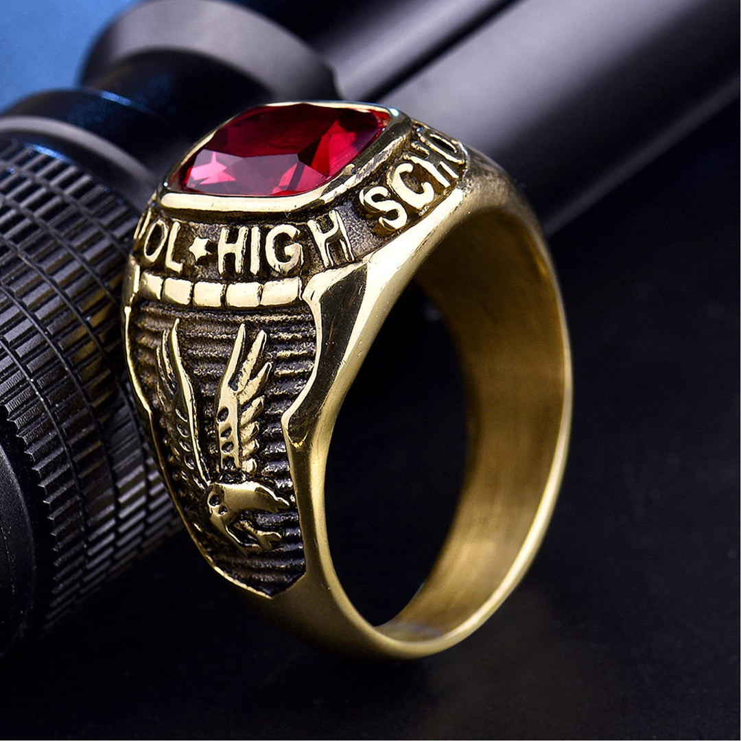MASOP High School Male Stainless Steel Rings with Red S