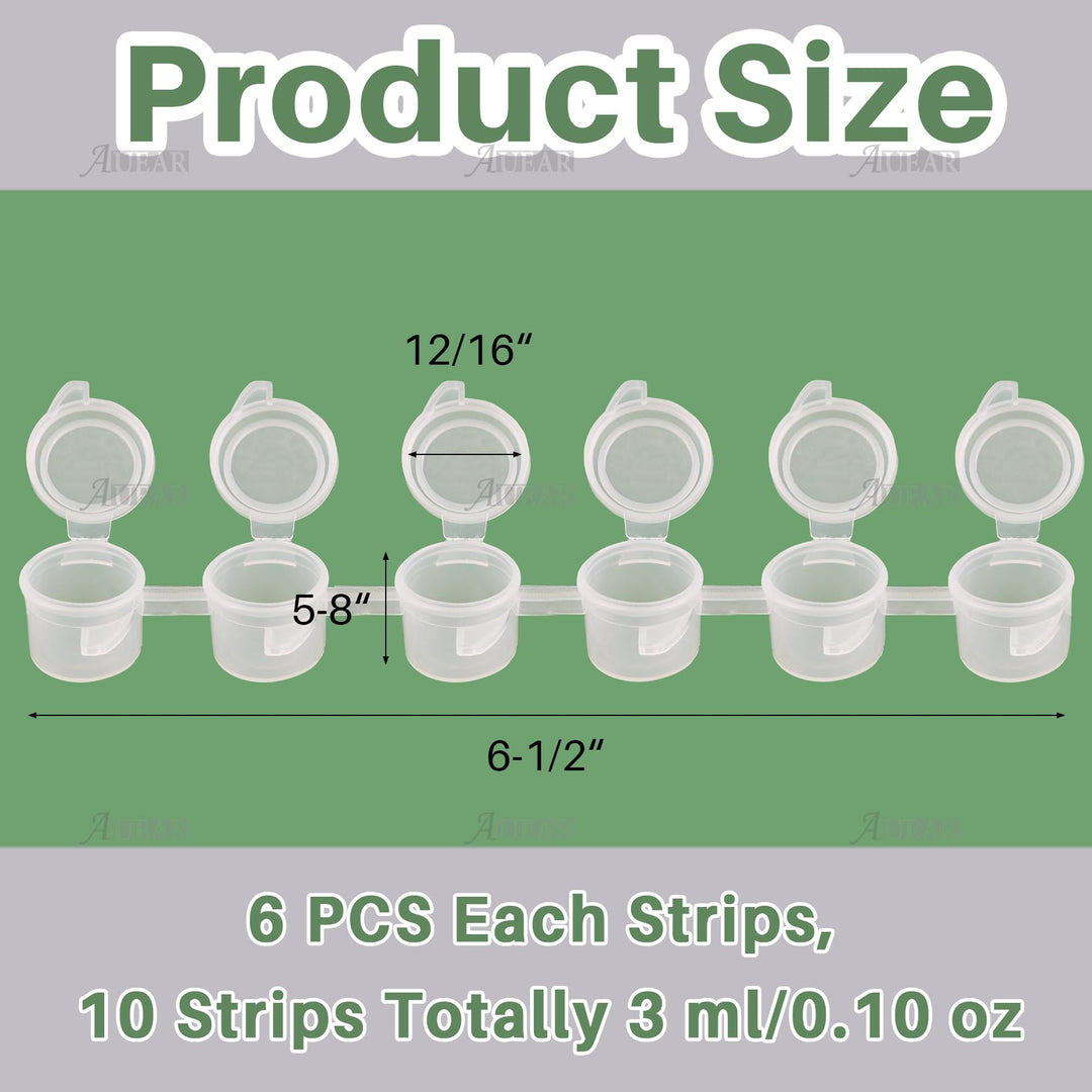 AUEAR 60 Pieces Empty Paint Pot 10 Strips Mini Paint Container with Lid Clear Acrylic Paint Strips for Schools Classrooms Paintings Art Festivals (3ml/ 0.1oz)