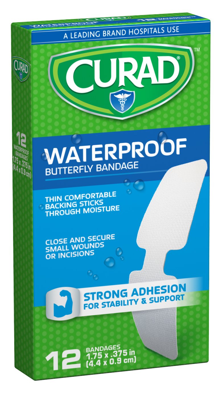 Curad Waterproof Butterfly Adhesive Bandages, 1.75 x .3