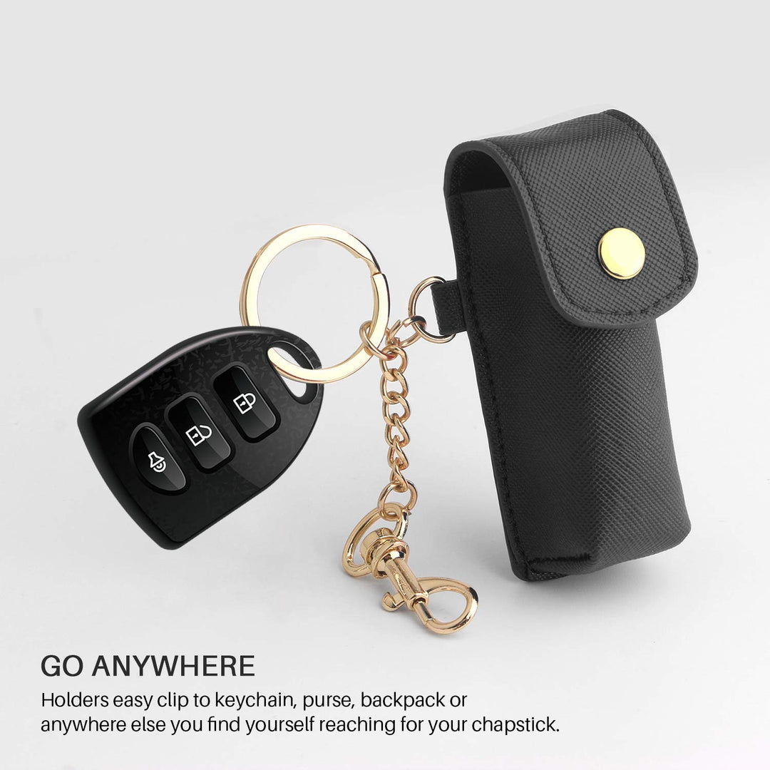 Chapstick Keychain Holder, 2 Packs Fashion Lipstick Case Holder Lip Balm Holder with Key Chain, Portable, Gift for Women Girls (Black)