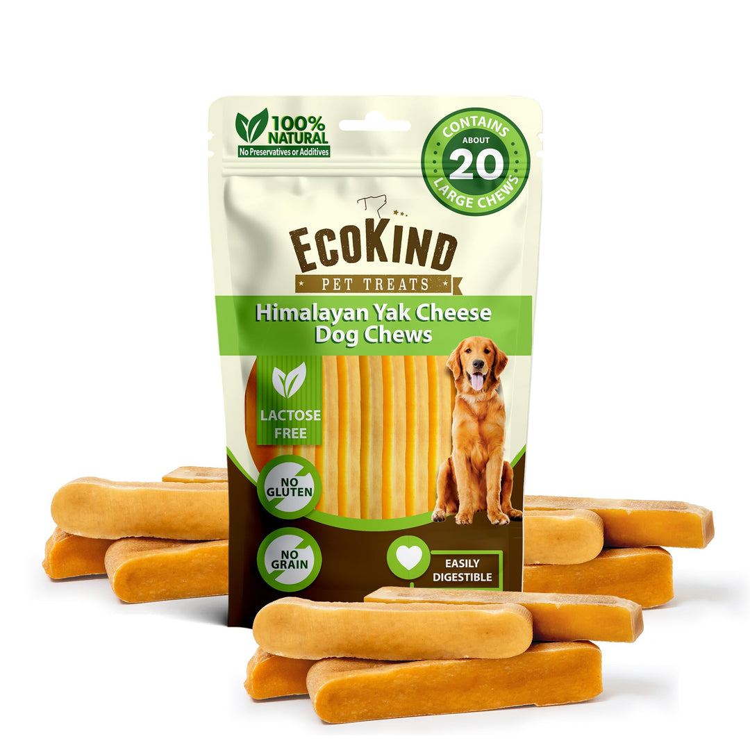 EcoKind Premium Gold Yak Cheese Himalayan Dog Chews, Dog Treats Large Breed, All Natural, High Protein, for Aggressive Chewers, Large - 8+ Chews (2 lb)