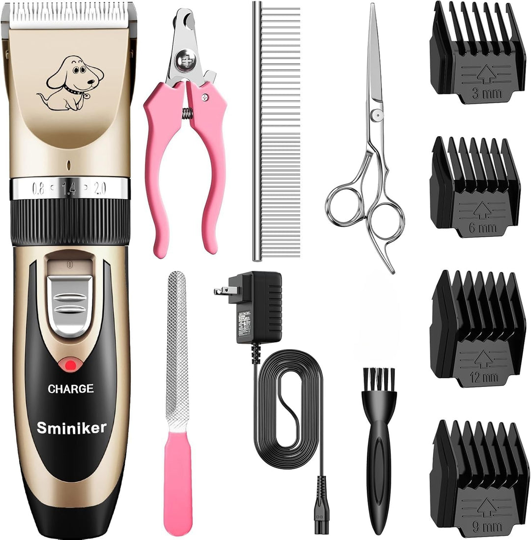 Low Noise Rechargeable Cordless Cat Dog Horse Clippers Professional Pet Clippers Grooming Kit,Animal Clippers Pet Grooming Kit(Gold)