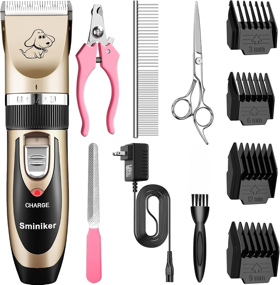 Low Noise Rechargeable Cordless Cat Dog Horse Clippers Professional Pet Clippers Grooming Kit,Animal Clippers Pet Grooming Kit(Gold)