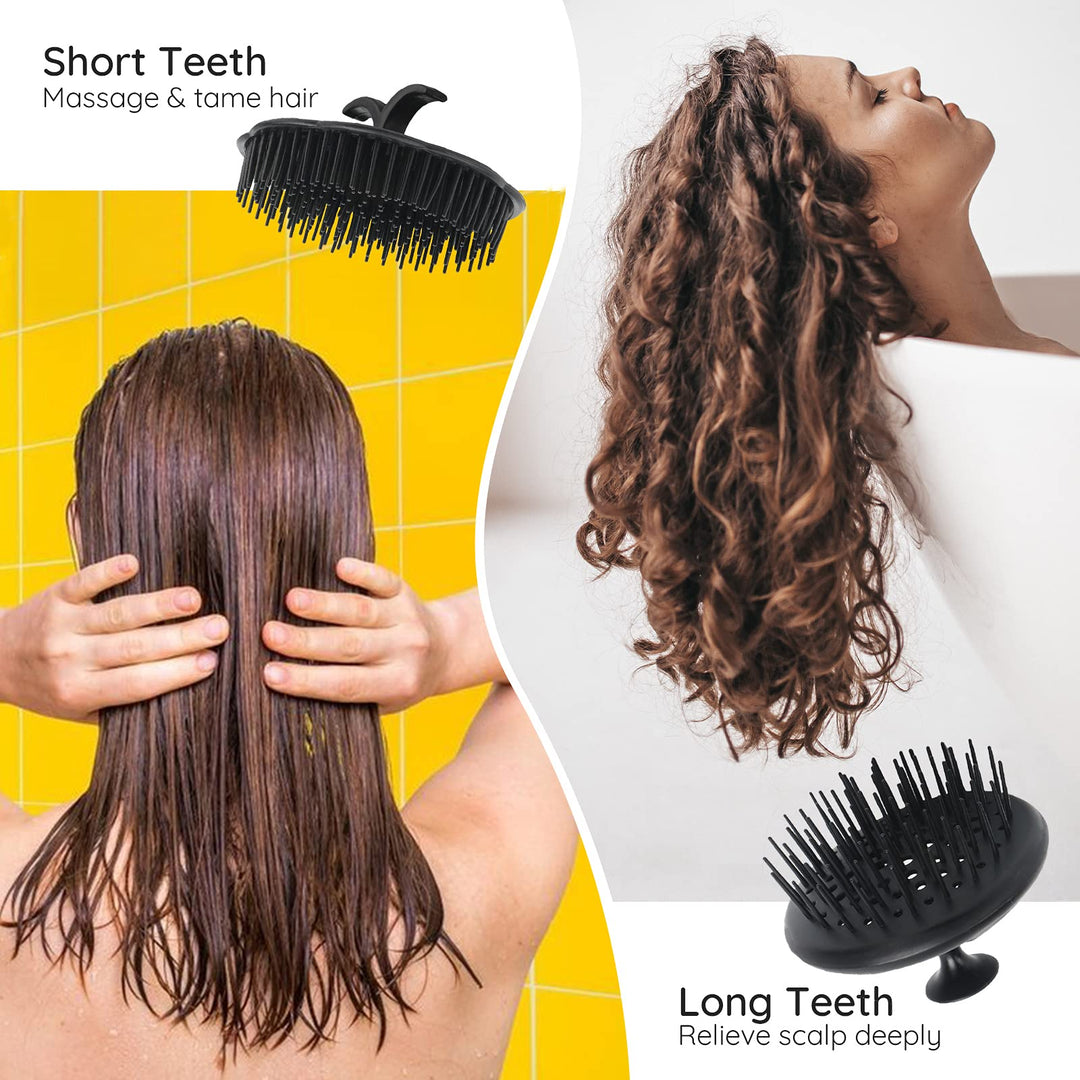 Shampoo Brush, 2 pcs Scalp Massager Floriated Shower Comb Long Short Teeth Set for Curly Hair, Scalp Massage Brush for Hair Growth Beard Brush Pet Grooming Wet Dry Hair Care Brushes Black