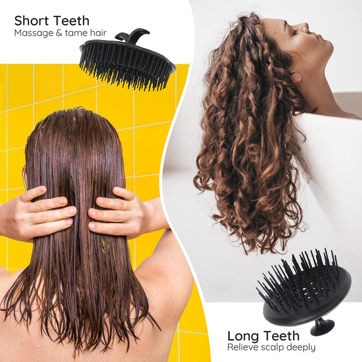 Shampoo Brush, 2 pcs Scalp Massager Floriated Shower Comb Long Short Teeth Set for Curly Hair, Scalp Massage Brush for Hair Growth Beard Brush Pet Grooming Wet Dry Hair Care Brushes Black