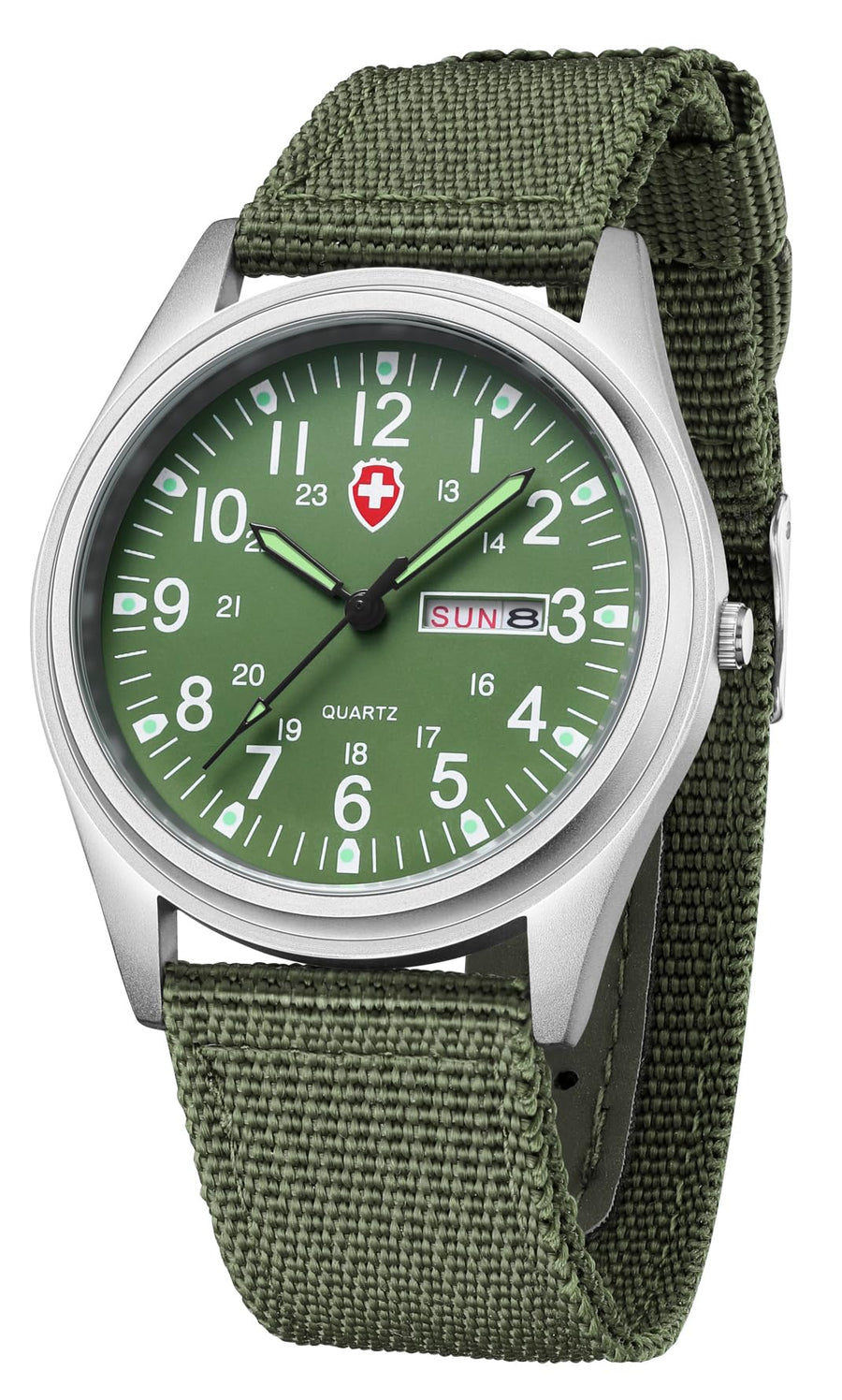 Unisex Military Watches Sport Textile Nylon Strap Luminous Fashion Watch Analog Display Quartz Waterproof Casual Wristwatch (Green 2)