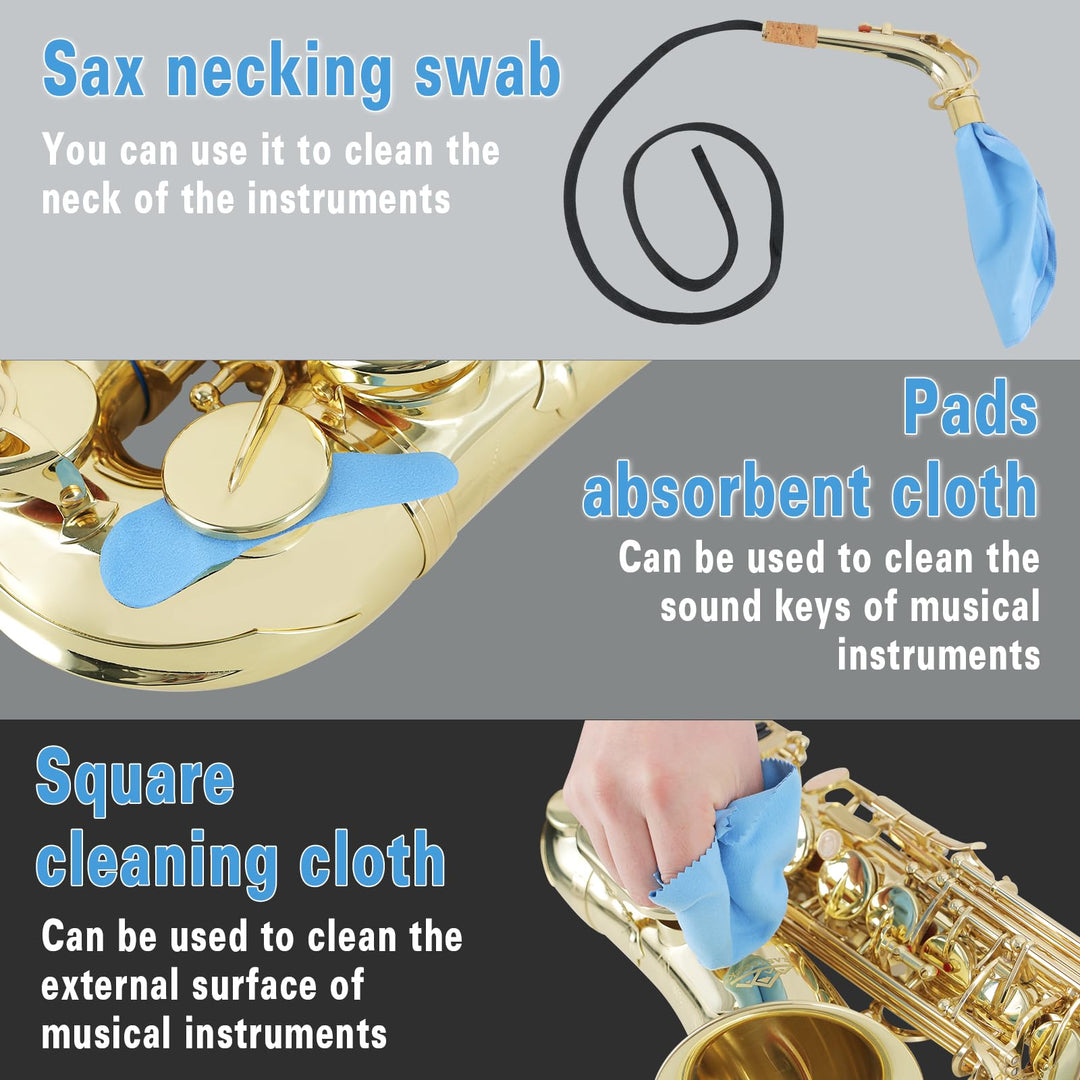 Saxophone Cleaning Kit with EVA Case for Alto Tenor Sax Clarinet Flute and other Wind &amp; Woodwind Struments,Including Sax Cleaning Swab(4pcs),Mouthpiece Brush