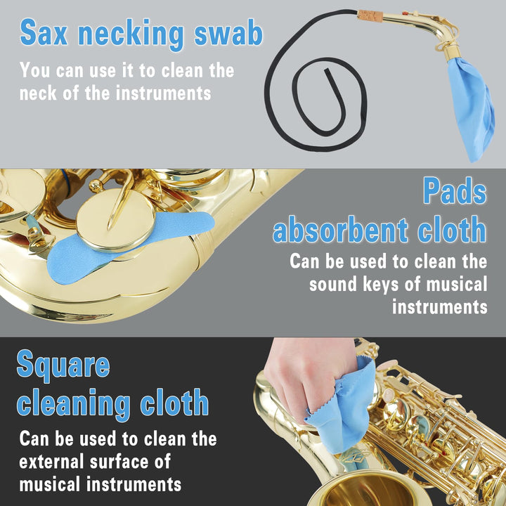 Saxophone Cleaning Kit with EVA Case for Alto Tenor Sax Clarinet Flute and other Wind &amp; Woodwind Struments,Including Sax Cleaning Swab(4pcs),Mouthpiece Brush