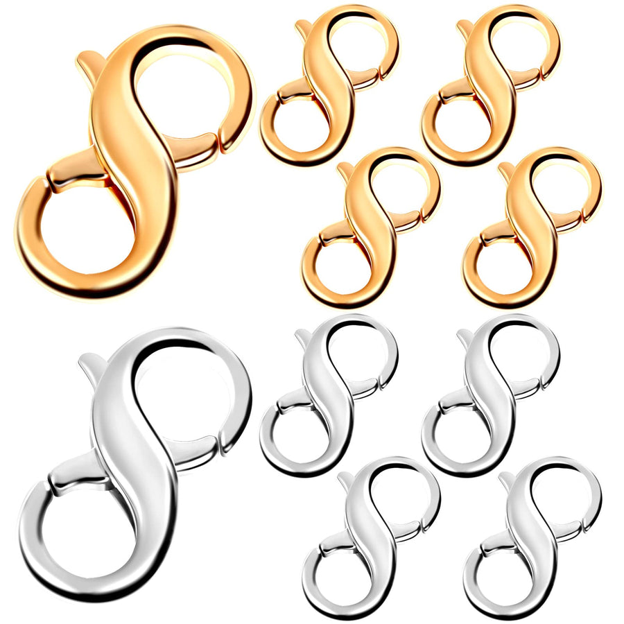 10Pcs Lobster Clasp Double Opening Infinity Figure Eight Lobster Clasp 9 X 12mm Jewelry Clasps Connectors for Jewelry Repair Bracelet Necklace Making, Light Small Extender Lobster Clasps