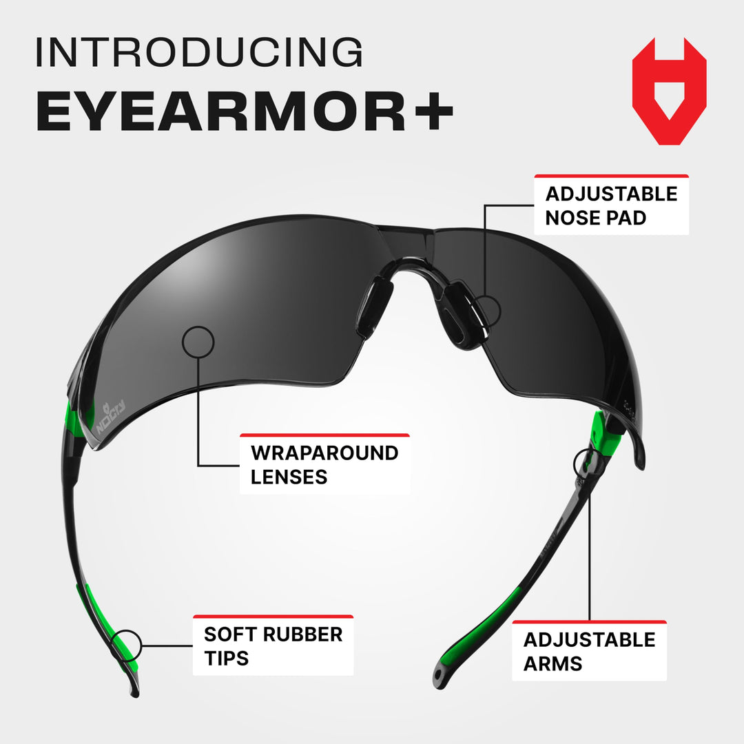 Safety Sunglasses with Green Tinted Wraparound Lenses; Tinted Safety Glasses for Men and Women with Adjustable Arms &amp; No-Slip Grips; Work Glasses with UV 400 Protection; ANSI Z87.1 Rated